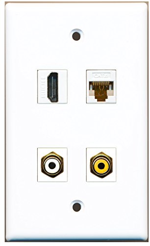 RiteAV - 1 Port HDMI 1 Port RCA White 1 Port RCA Yellow 1 Port Cat6 Ethernet White Wall Plate