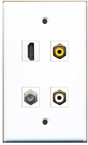 RiteAV - 1 Port HDMI 1 Port RCA White 1 Port RCA Yellow 1 Port Coax Cable TV- F-Type Wall Plate