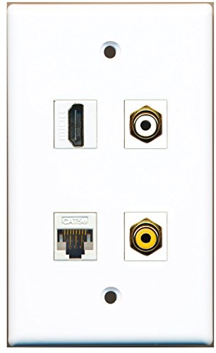 RiteAV - 1 Port HDMI 1 Port RCA White 1 Port RCA Yellow 1 Port Cat5e Ethernet White Wall Plate