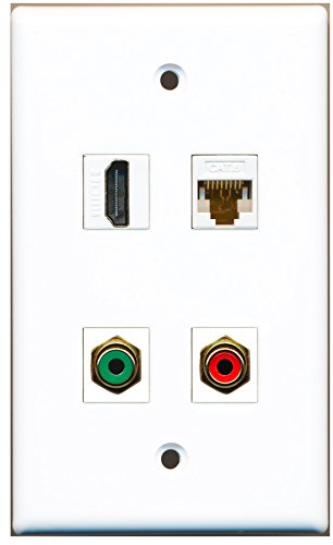 RiteAV - 1 Port HDMI 1 Port RCA Red 1 Port RCA Green 1 Port Cat6 Ethernet White Wall Plate