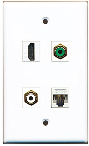 RiteAV - 1 Port HDMI 1 Port RCA White 1 Port RCA Green 1 Port Cat5e Ethernet White Wall Plate