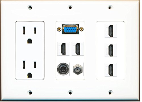 RiteAV - (3 Gang) 15A Power Outlet Svga 5 HDMI Coax 3.5mm Wall Plate White