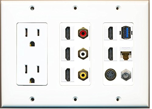 RiteAV - (3 Gang) 15A Outlet 5 HDMI Coax Cat6 Composite Video S-Video USB 3.0 Wall Plate