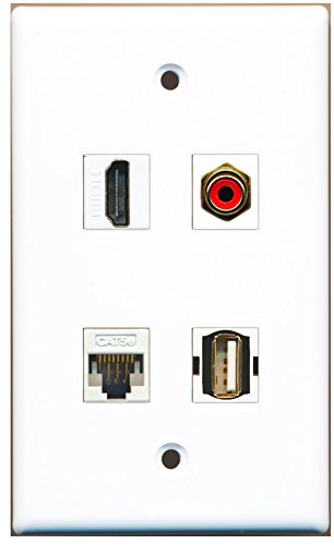 RiteAV - 1 Port HDMI 1 Port RCA Red 1 Port USB A-A 1 Port Cat5e Ethernet White Wall Plate