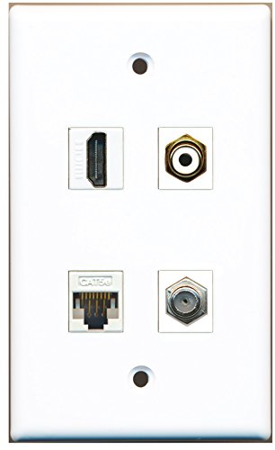 RiteAV - 1 Port HDMI 1 Port RCA White 1 Port Coax Cable TV- F-Type 1 Port Cat5e Ethernet White Wall Plate