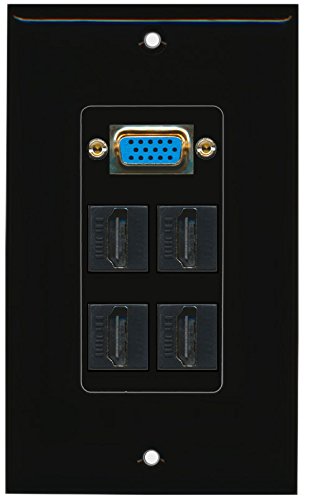 RiteAV (1 Gang Decorative) Svga 4 HDMI Black Wall Plate Black