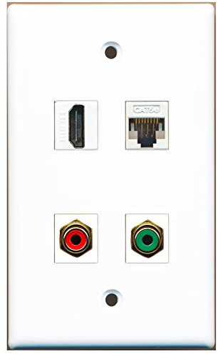 RiteAV - 1 Port HDMI 1 Port RCA Red 1 Port RCA Green 1 Port Cat5e Ethernet White Wall Plate