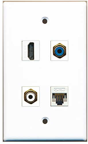 RiteAV - 1 Port HDMI 1 Port RCA White 1 Port RCA Blue 1 Port Cat5e Ethernet White Wall Plate