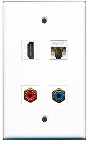 RiteAV - 1 Port HDMI 1 Port RCA Red 1 Port RCA Blue 1 Port Cat5e Ethernet White Wall Plate