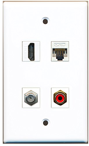 RiteAV - 1 Port HDMI 1 Port RCA Red 1 Port Coax Cable TV- F-Type 1 Port Cat5e Ethernet White Wall Plate