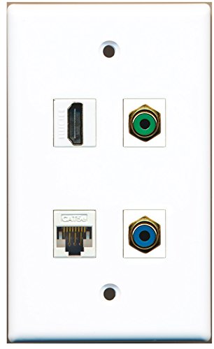 RiteAV - 1 Port HDMI 1 Port RCA Green 1 Port RCA Blue 1 Port Cat5e Ethernet White Wall Plate