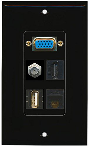 RiteAV - (1 Gang) SVGA USB A-A HDMI Black Coax Black Cat6 Black Wall Plate 1 Gang Black