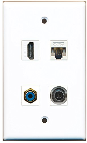 RiteAV - 1 Port HDMI 1 Port RCA Blue 1 Port 3.5mm 1 Port Cat5e Ethernet White Wall Plate