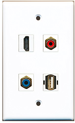 RiteAV - 1 Port HDMI 1 Port RCA Red 1 Port RCA Blue 1 Port USB A-A Wall Plate