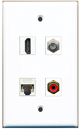 RiteAV - 1 Port HDMI 1 Port RCA Red 1 Port Coax Cable TV- F-Type 1 Port Cat5e Ethernet White Wall Plate