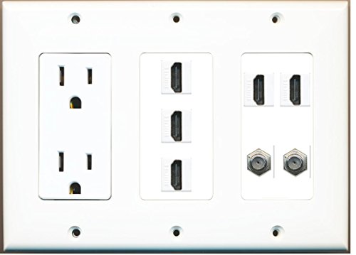 RiteAV - (3 Gang) 15A Power Outlet 5 HDMI 2 Coax Wall Plate White