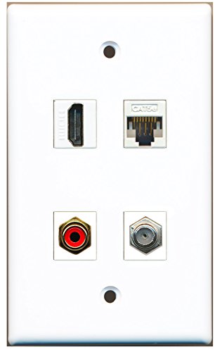 RiteAV - 1 Port HDMI 1 Port RCA Red 1 Port Coax Cable TV- F-Type 1 Port Cat5e Ethernet White Wall Plate