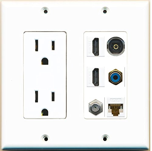 RiteAV - (2 Gang Decorative) Power Outlet 2 HDMI Coax Cat6 RCA Blue Toslink Wall Plate