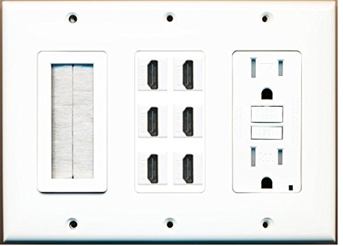 RiteAV - (3 Gang) 15A GFCI Outlet Mesh-Brush 6 HDMI Wall Plate White