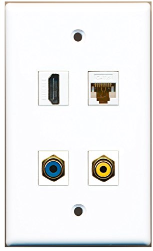 RiteAV - 1 Port HDMI 1 Port RCA Yellow 1 Port RCA Blue 1 Port Cat6 Ethernet White Wall Plate