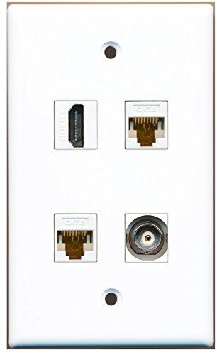 RiteAV - 1 Port HDMI 1 Port BNC 2 Port Cat6 Ethernet White Wall Plate