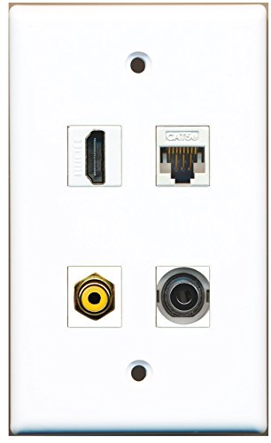 RiteAV - 1 Port HDMI 1 Port RCA Yellow 1 Port 3.5mm 1 Port Cat5e Ethernet White Wall Plate