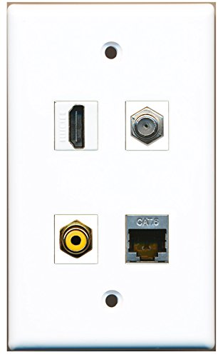 RiteAV - 1 Port HDMI 1 Port RCA Yellow 1 Port Coax Cable TV- F-Type 1 Port Shielded Cat6 Ethernet Wall Plate