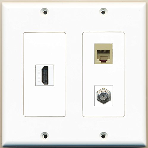 RiteAV - 1 Port HDMI 1 Port Coax Cable TV- F-Type 1 Port Phone RJ11 RJ12 Beige - 2 Gang Wall Plate