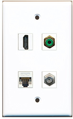 RiteAV - 1 Port HDMI 1 Port RCA Green 1 Port Coax Cable TV- F-Type 1 Port Cat5e Ethernet White Wall Plate