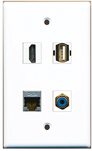 RiteAV - 1 Port HDMI 1 Port RCA Blue 1 Port USB A-A 1 Port Shielded Cat6 Ethernet Wall Plate