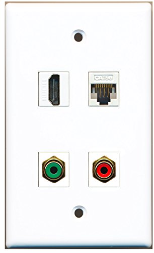 RiteAV - 1 Port HDMI 1 Port RCA Red 1 Port RCA Green 1 Port Cat5e Ethernet White Wall Plate