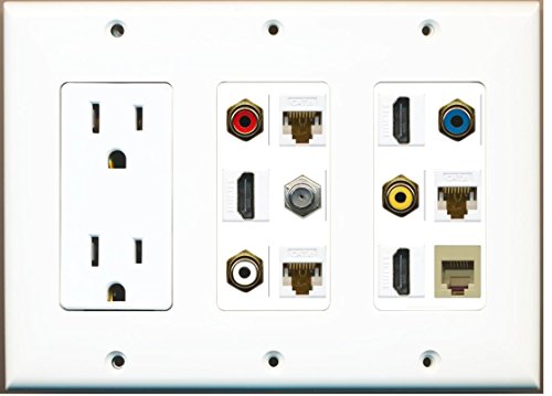 RiteAV (3 Gang)15A Outlet 3 HDMI Coax 3 Cat6 RCA Red Blue White Yellow Phone Wall Plate