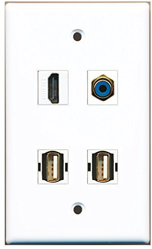 RiteAV - 1 Port HDMI 1 Port RCA Blue 2 Port USB A-A Wall Plate