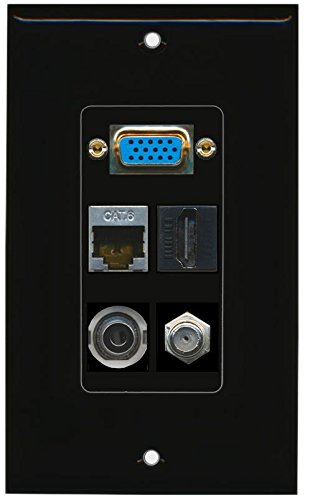 RiteAV (1 Gang Decorative) Svga 3.5mm HDMI Coax Shielded Cat6 Wall Plate Black