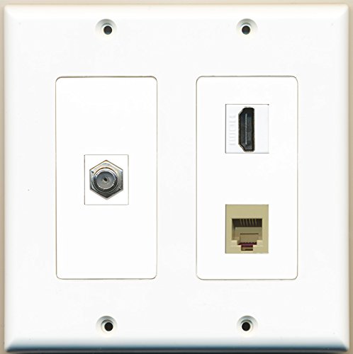 RiteAV - 1 Port HDMI 1 Port Coax Cable TV- F-Type 1 Port Phone RJ11 RJ12 Beige - 2 Gang Wall Plate