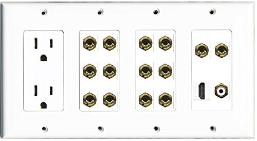 RiteAV - (4 Gang) 15A Power Outlet HDMI RCA White 14 Banana Wall Plate White