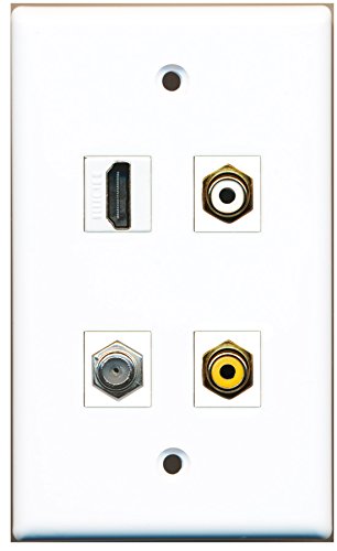 RiteAV - 1 Port HDMI 1 Port RCA White 1 Port RCA Yellow 1 Port Coax Cable TV- F-Type Wall Plate