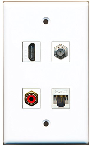 RiteAV - 1 Port HDMI 1 Port RCA Red 1 Port Coax Cable TV- F-Type 1 Port Cat5e Ethernet White Wall Plate