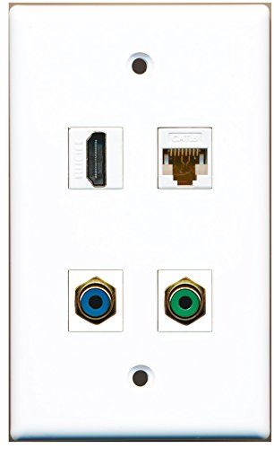 RiteAV - 1 Port HDMI 1 Port RCA Green 1 Port RCA Blue 1 Port Cat6 Ethernet White Wall Plate