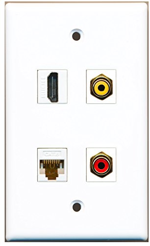 RiteAV - 1 Port HDMI 1 Port RCA Red 1 Port RCA Yellow 1 Port Cat6 Ethernet White Wall Plate