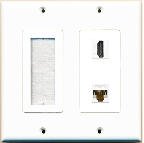 RiteAV (2 Gang Decorative) Mesh-Brush HDMI Cat6 White Wall Plate White