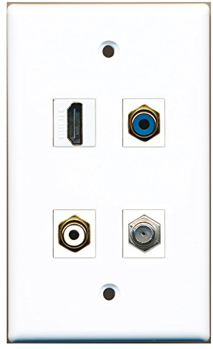 RiteAV - 1 Port HDMI 1 Port RCA White 1 Port RCA Blue 1 Port Coax Cable TV- F-Type Wall Plate