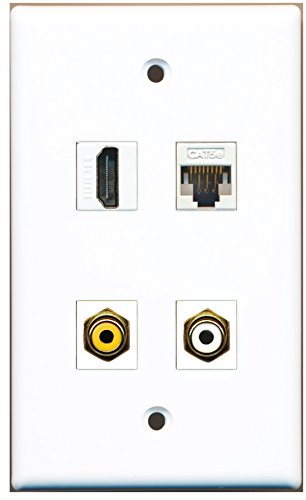 RiteAV - 1 Port HDMI 1 Port RCA White 1 Port RCA Yellow 1 Port Cat5e Ethernet White Wall Plate