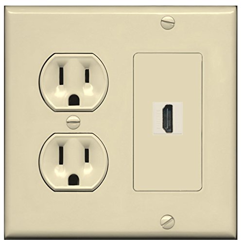 RiteAV (2 Gang Decorative) 15 Amp Round Power Outlet HDMI TV Wall Plate - Ivory