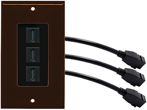 RiteAV (1 Gang Decorative) 3 HDMI Black Wall Plate w/ Pigtail Extension Cable Brown (Black Insert)