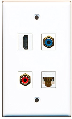 RiteAV - 1 Port HDMI 1 Port RCA Red 1 Port RCA Blue 1 Port Cat6 Ethernet White Wall Plate