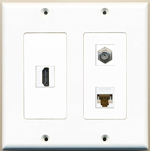 RiteAV - 1 Port HDMI 1 Port Coax Cable TV- F-Type 1 Port Cat6 Ethernet White - 2 Gang Wall Plate