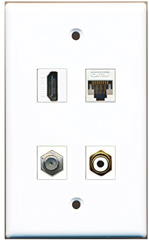 RiteAV - 1 Port HDMI 1 Port RCA White 1 Port Coax Cable TV- F-Type 1 Port Cat5e Ethernet White Wall Plate