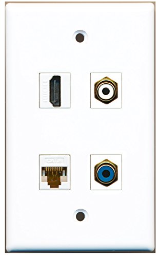 RiteAV - 1 Port HDMI 1 Port RCA White 1 Port RCA Blue 1 Port Cat6 Ethernet White Wall Plate