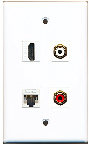 RiteAV - 1 Port HDMI 1 Port RCA Red 1 Port RCA White 1 Port Cat5e Ethernet White Wall Plate